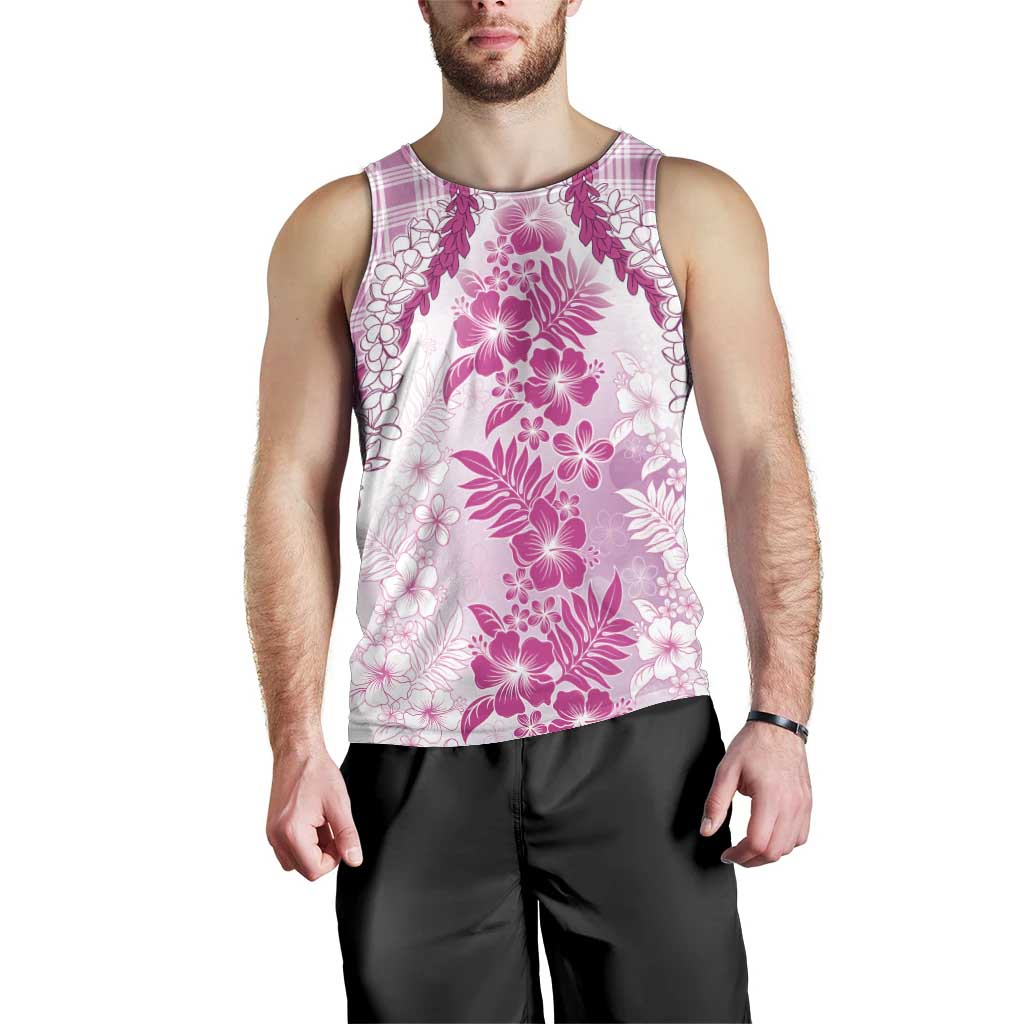 Aloha Hawaii Palaka Men Tank Top Pink Plumeria Lei - Polynesian Pride
