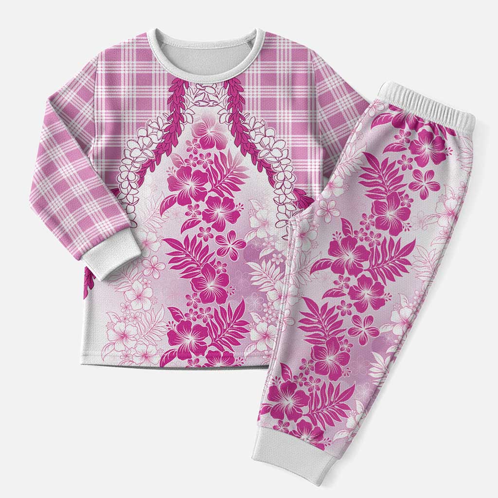 Aloha Hawaii Palaka Christmas Pajama Set Pink Plumeria Lei - Polynesian Pride