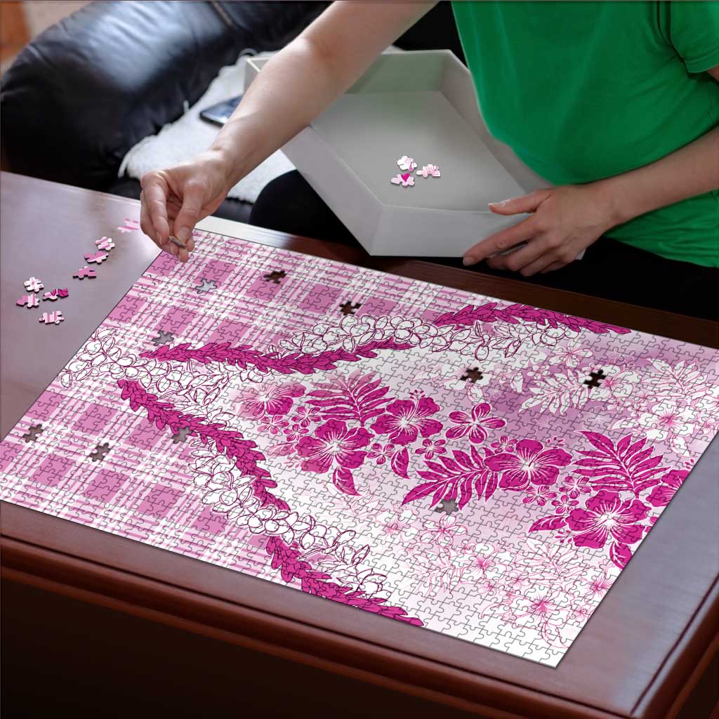 Aloha Hawaii Palaka Puzzle Pink Plumeria Lei - Polynesian Pride