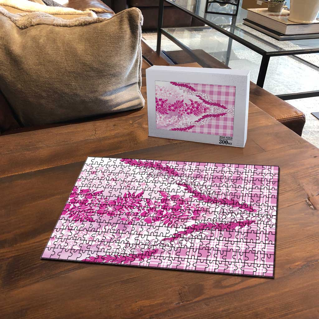 Aloha Hawaii Palaka Puzzle Pink Plumeria Lei - Polynesian Pride