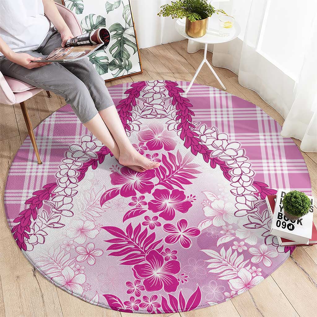 Aloha Hawaii Palaka Round Carpet Pink Plumeria Lei - Polynesian Pride