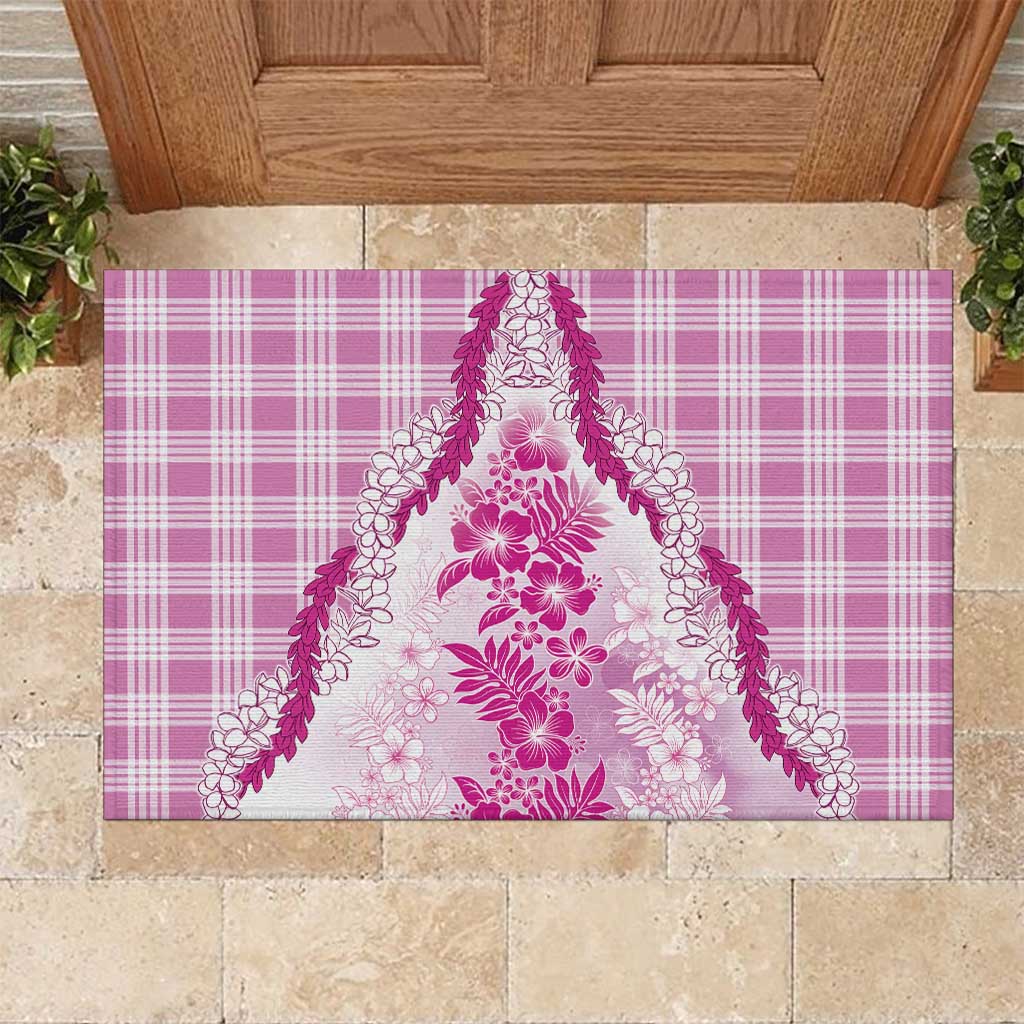 Aloha Hawaii Palaka Rubber Doormat Pink Plumeria Lei - Polynesian Pride