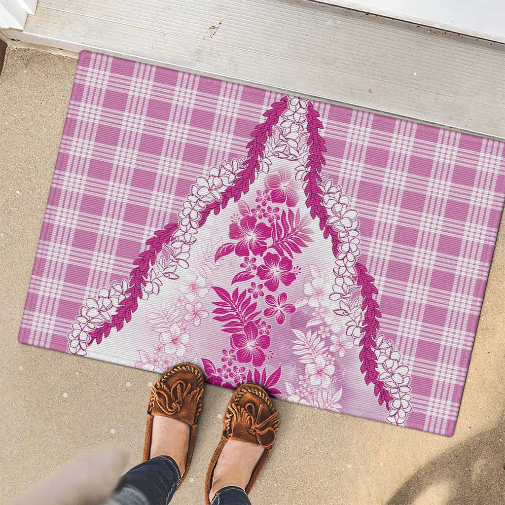 Aloha Hawaii Palaka Rubber Doormat Pink Plumeria Lei - Polynesian Pride