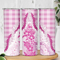 Aloha Hawaii Palaka Skinny Tumbler Pink Plumeria Lei - Polynesian Pride