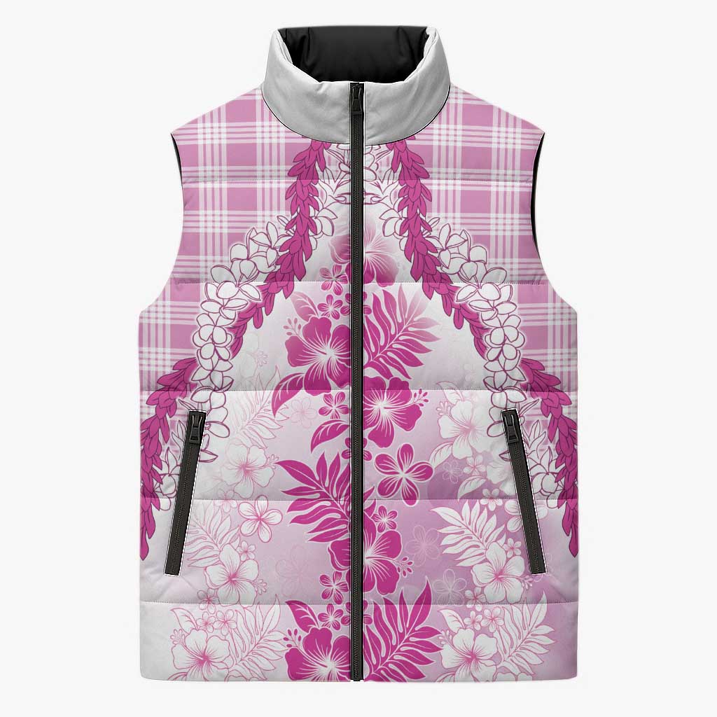 Aloha Hawaii Palaka Sleeveless Puffer Jacket Pink Plumeria Lei - Polynesian Pride