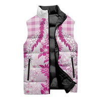 Aloha Hawaii Palaka Sleeveless Puffer Jacket Pink Plumeria Lei - Polynesian Pride