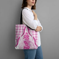 Aloha Hawaii Palaka Tote Bag Pink Plumeria Lei - Polynesian Pride