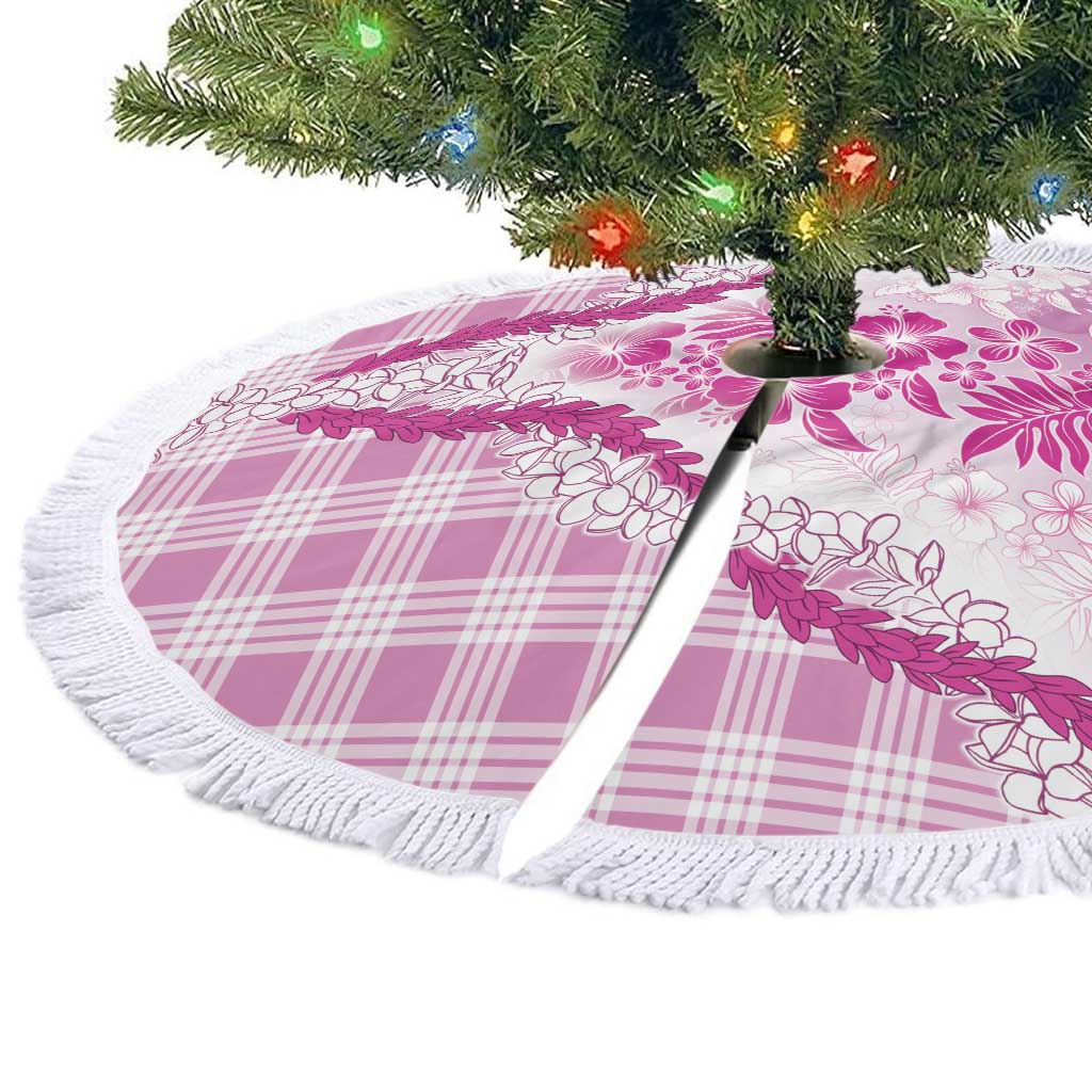 Aloha Hawaii Palaka Tree Skirt Pink Plumeria Lei - Polynesian Pride