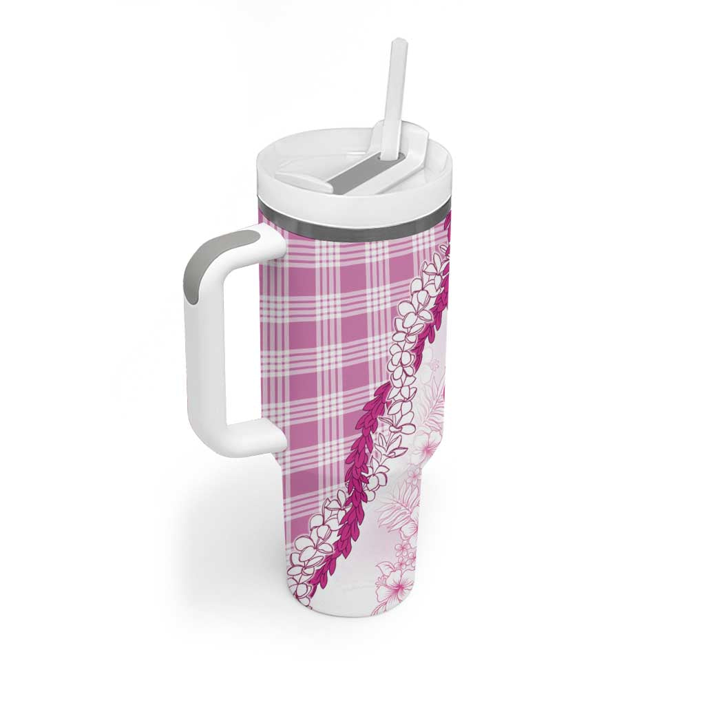 Aloha Hawaii Palaka Tumbler With Handle Pink Plumeria Lei - Polynesian Pride