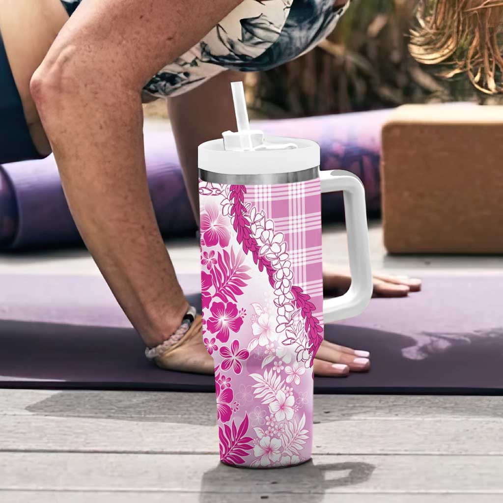 Aloha Hawaii Palaka Tumbler With Handle Pink Plumeria Lei - Polynesian Pride