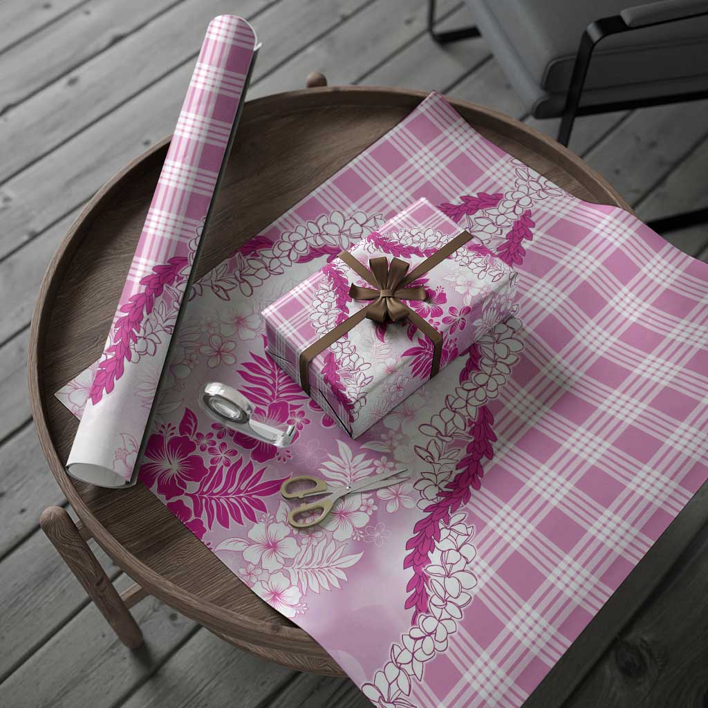 Aloha Hawaii Palaka Wrapping Paper Pink Plumeria Lei