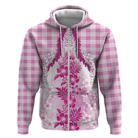 Aloha Hawaii Palaka Zip Hoodie Pink Plumeria Lei - Polynesian Pride