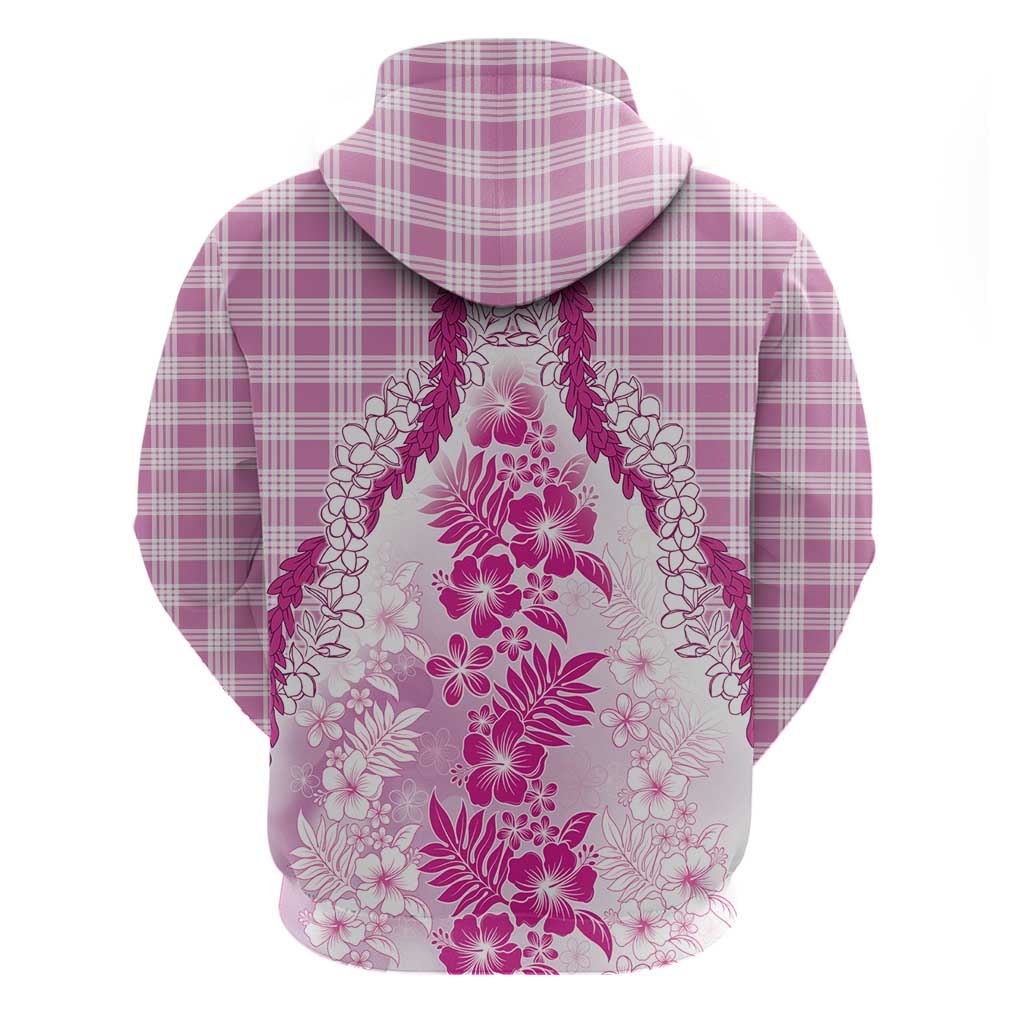 Aloha Hawaii Palaka Zip Hoodie Pink Plumeria Lei - Polynesian Pride