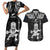 Custom New Zealand Maori Taiaha Couples Matching Short Sleeve Bodycon Dress and Hawaiian Shirt Tiki Warrior Black LT05 Black - Polynesian Pride