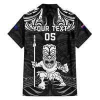 Custom New Zealand Maori Taiaha Family Matching Off Shoulder Maxi Dress and Hawaiian Shirt Tiki Warrior Black LT05 - Polynesian Pride