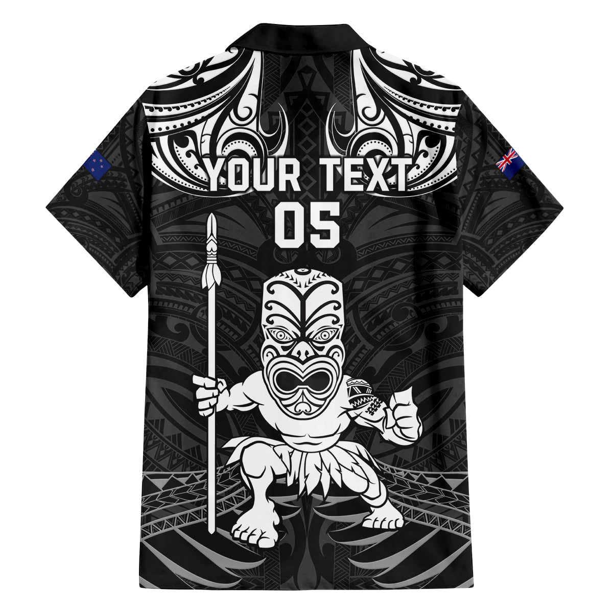Custom New Zealand Maori Taiaha Family Matching Puletasi and Hawaiian Shirt Tiki Warrior Black LT05 - Polynesian Pride