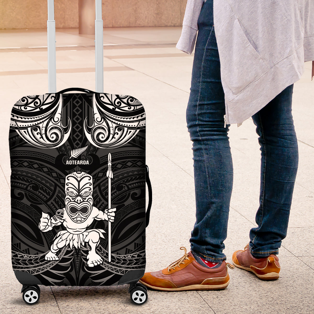 New Zealand Maori Taiaha Luggage Cover Tiki Warrior Black LT05 Black - Polynesian Pride
