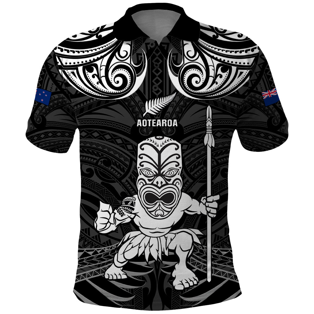 Custom New Zealand Maori Taiaha Polo Shirt Tiki Warrior Black LT05 Black - Polynesian Pride