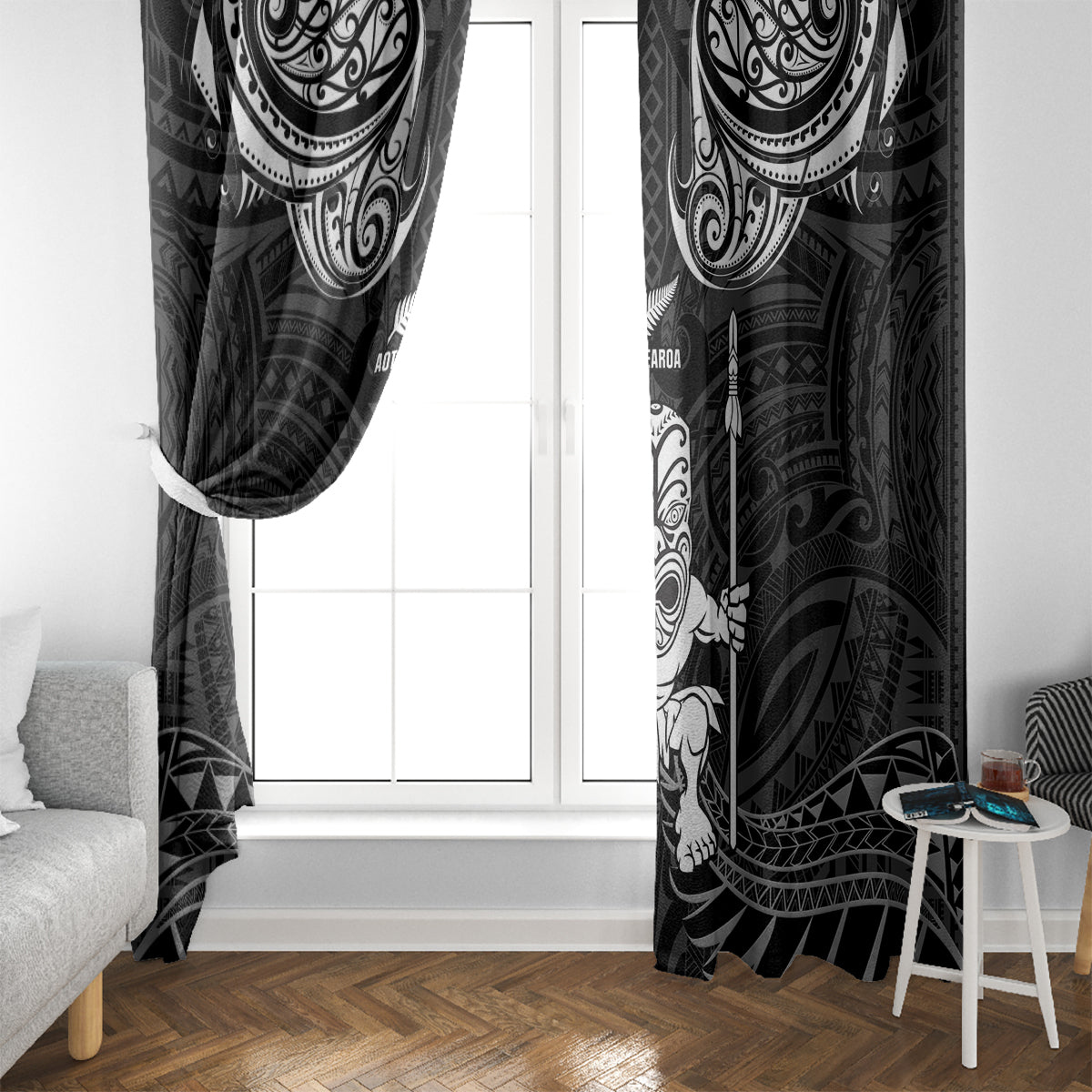 New Zealand Maori Taiaha Window Curtain Tiki Warrior Black LT05 - Polynesian Pride