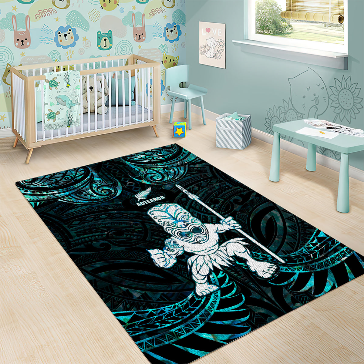 New Zealand Maori Taiaha Area Rug Tiki Warrior Paua Shell LT05 - Polynesian Pride