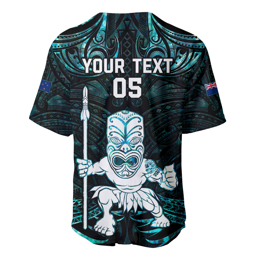 Custom New Zealand Maori Taiaha Baseball Jersey Tiki Warrior Paua Shell LT05 - Polynesian Pride
