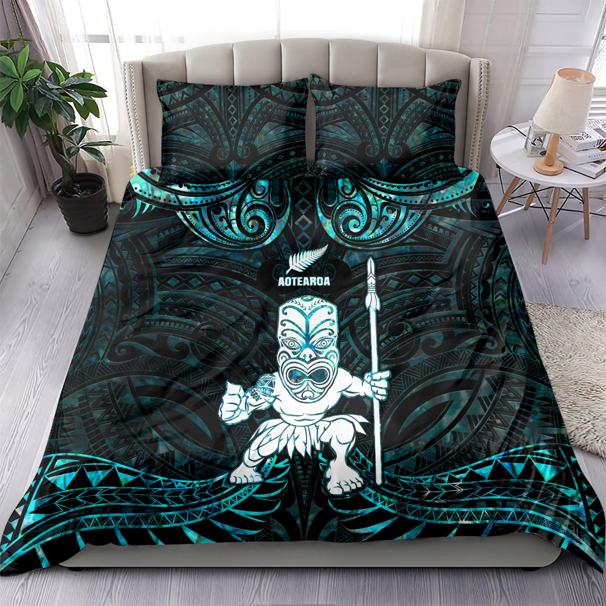 New Zealand Maori Taiaha Bedding Set Tiki Warrior Paua Shell LT05 - Polynesian Pride