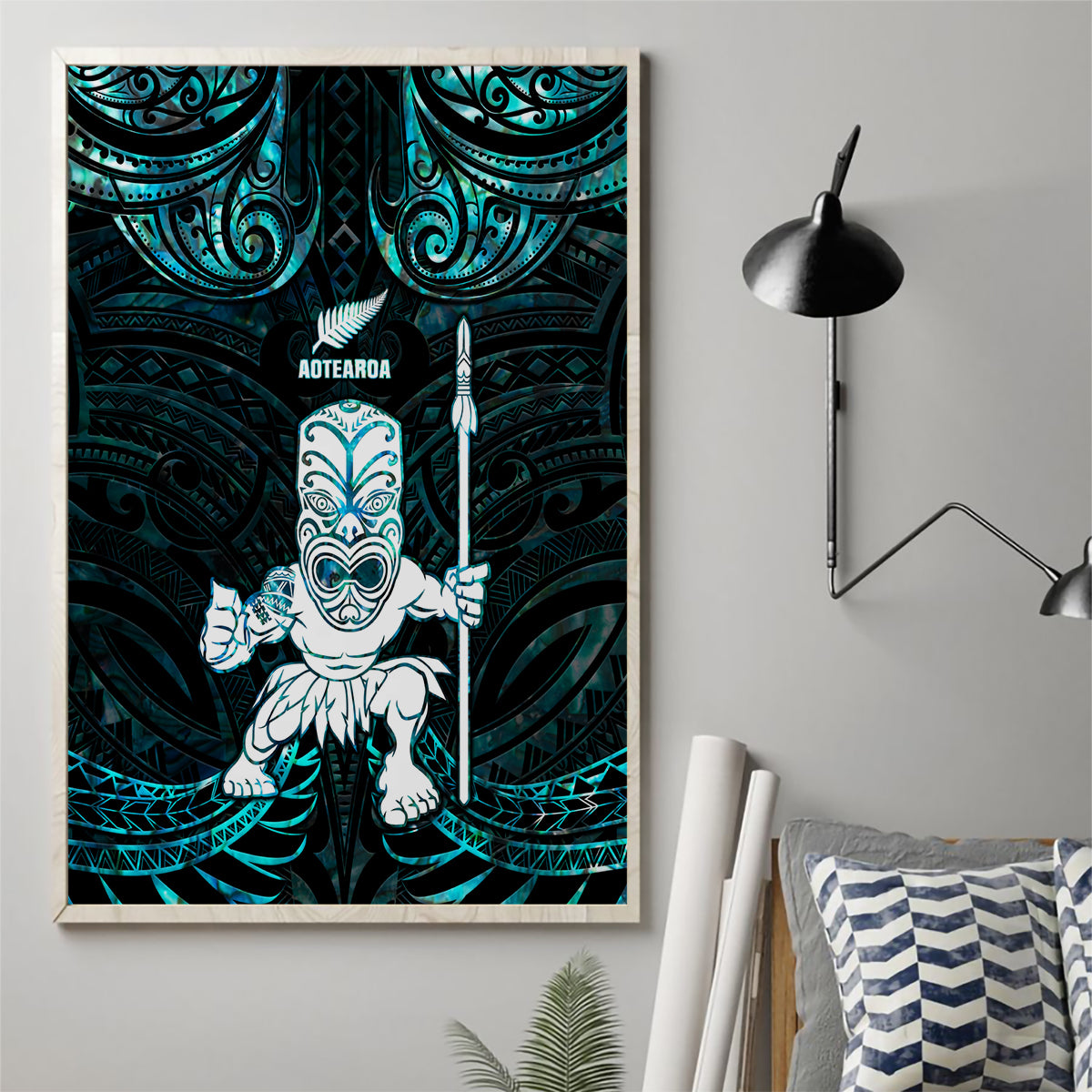 New Zealand Maori Taiaha Canvas Wall Art Tiki Warrior Paua Shell LT05 - Polynesian Pride