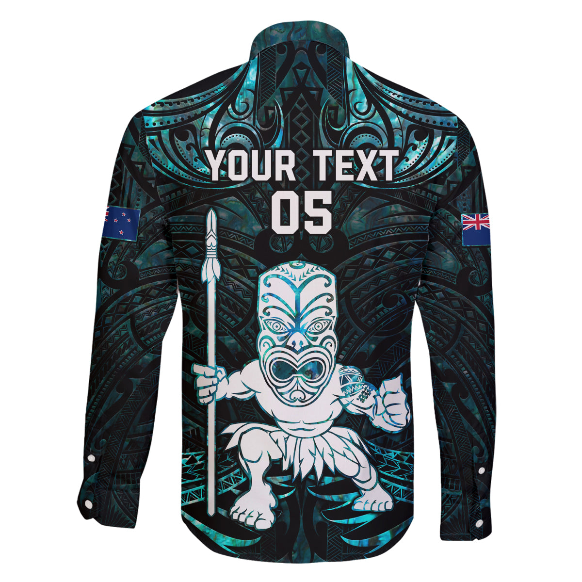 Custom New Zealand Maori Taiaha Family Matching Off Shoulder Long Sleeve Dress and Hawaiian Shirt Tiki Warrior Paua Shell LT05 - Polynesian Pride