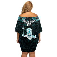 Custom New Zealand Maori Taiaha Off Shoulder Short Dress Tiki Warrior Paua Shell LT05 - Polynesian Pride