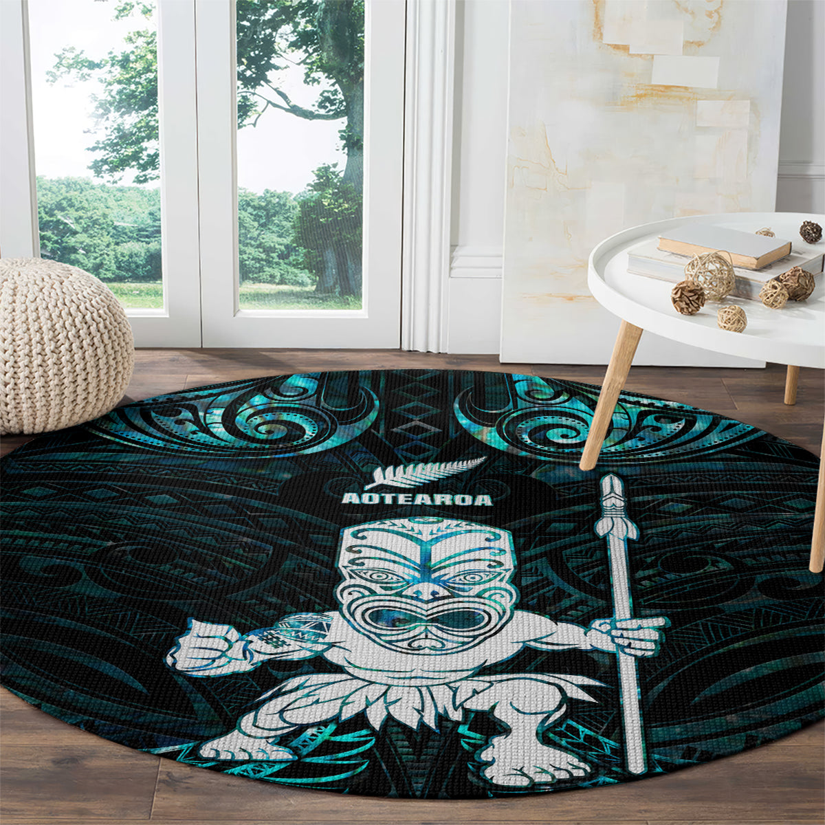 New Zealand Maori Taiaha Round Carpet Tiki Warrior Paua Shell LT05 - Polynesian Pride