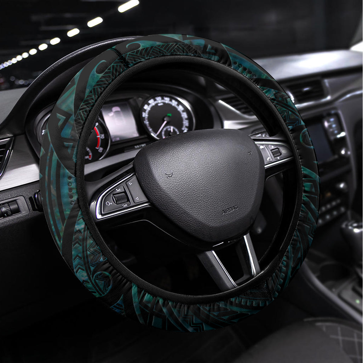 New Zealand Maori Taiaha Steering Wheel Cover Tiki Warrior Paua Shell LT05 Universal Fit Black - Polynesian Pride