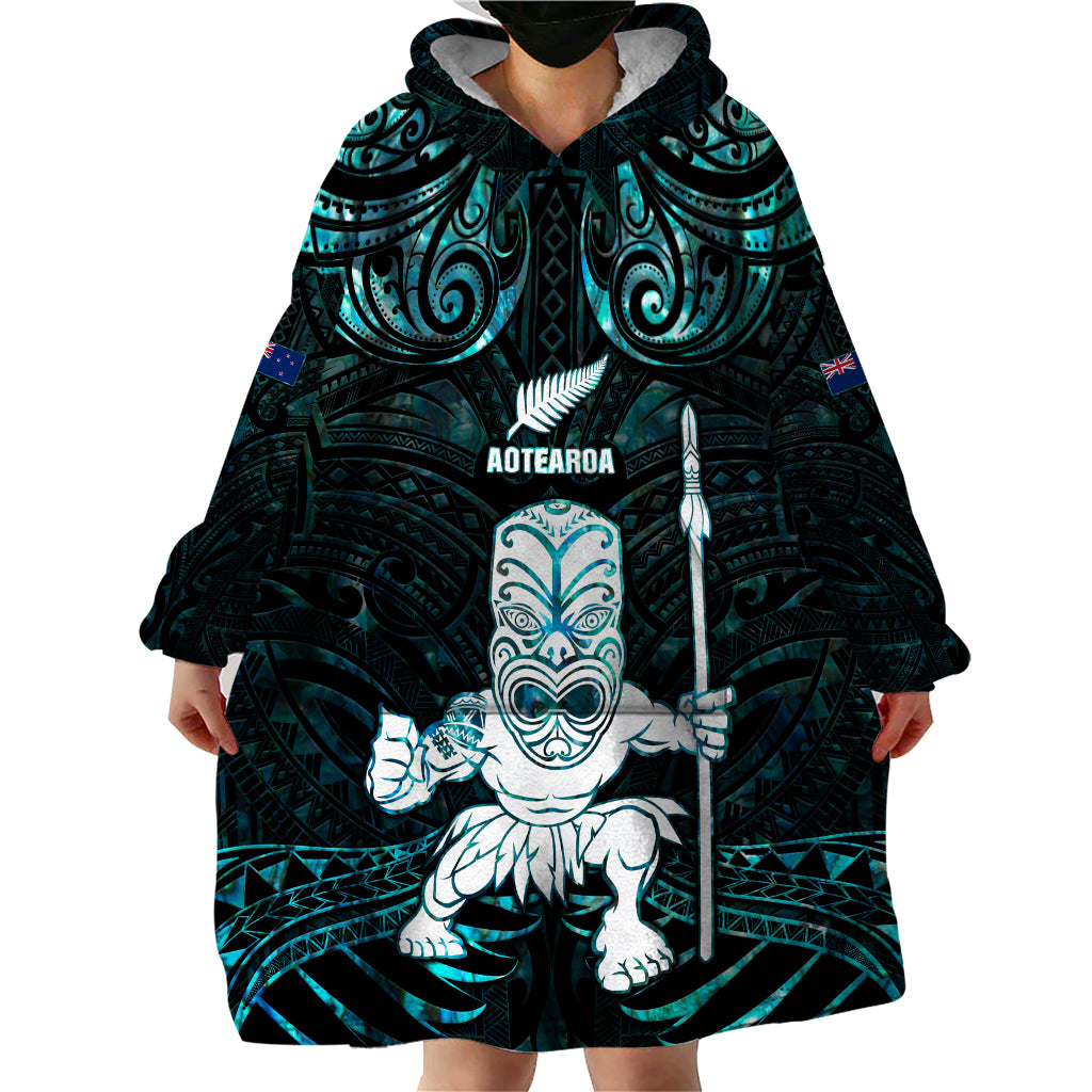 Custom New Zealand Maori Taiaha Wearable Blanket Hoodie Tiki Warrior Paua Shell LT05 - Polynesian Pride
