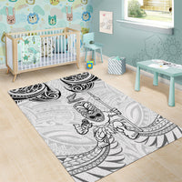 New Zealand Maori Taiaha Area Rug Tiki Warrior White LT05 - Polynesian Pride