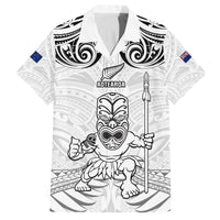 Custom New Zealand Maori Taiaha Family Matching Summer Maxi Dress and Hawaiian Shirt Tiki Warrior White LT05 Dad's Shirt - Short Sleeve White - Polynesian Pride