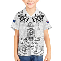 Custom New Zealand Maori Taiaha Family Matching Tank Maxi Dress and Hawaiian Shirt Tiki Warrior White LT05 Son's Shirt White - Polynesian Pride