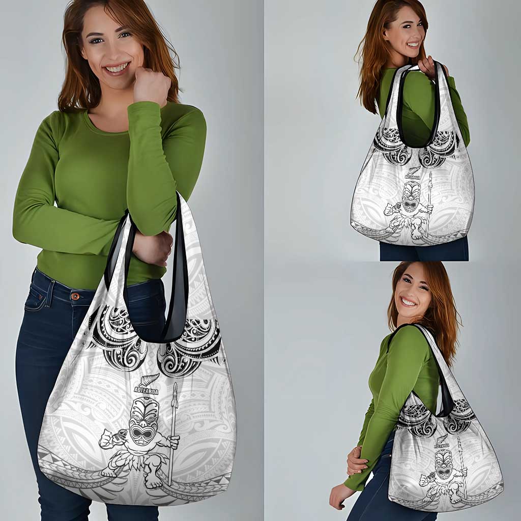 New Zealand Maori Taiaha Grocery Bag Tiki Warrior White