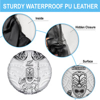 New Zealand Maori Taiaha Spare Tire Cover Tiki Warrior White LT05 - Polynesian Pride