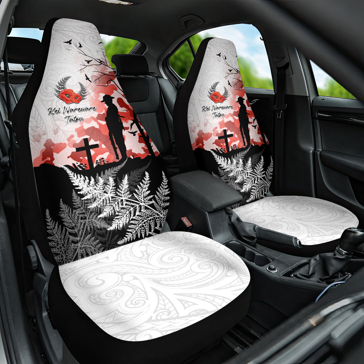 Kei Wareware Tatou New Zealand ANZAC Day Car Seat Cover Lest We Forget LT05 One Size White - Polynesian Pride