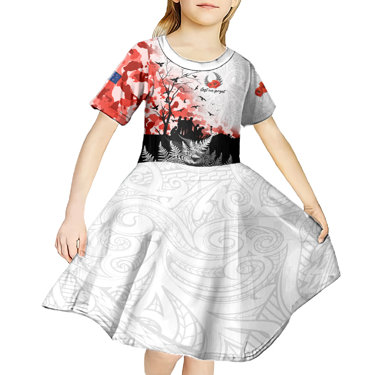 Kei Wareware Tatou New Zealand ANZAC Day Kid Short Sleeve Dress Lest We Forget LT05 - Polynesian Pride