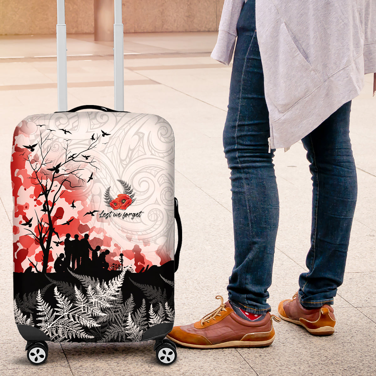 Kei Wareware Tatou New Zealand ANZAC Day Luggage Cover Lest We Forget LT05 White - Polynesian Pride