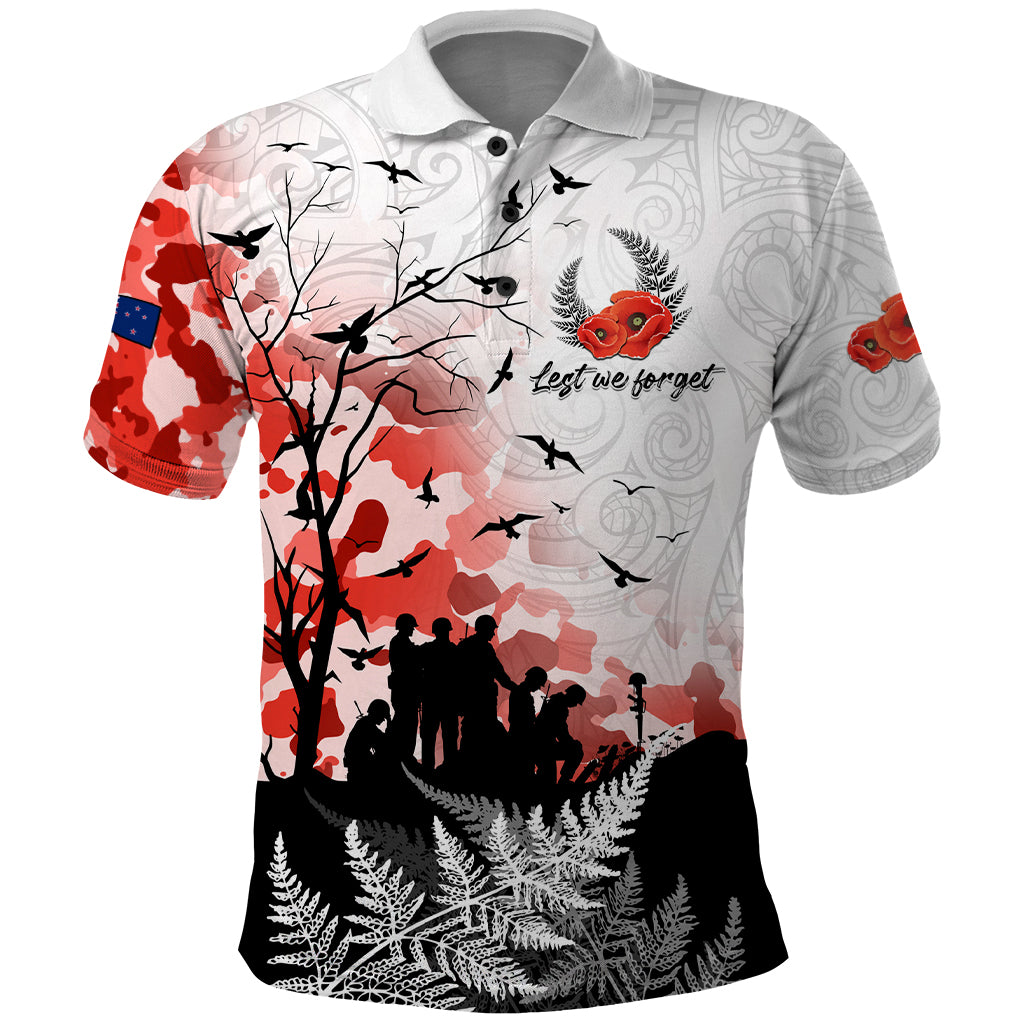 Kei Wareware Tatou New Zealand ANZAC Day Polo Shirt Lest We Forget LT05 White - Polynesian Pride