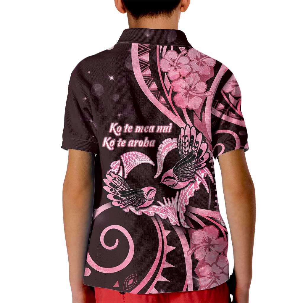 New Zealand Valentine Kid Polo Shirt Aroha Sweet Pink Piwakawaka
