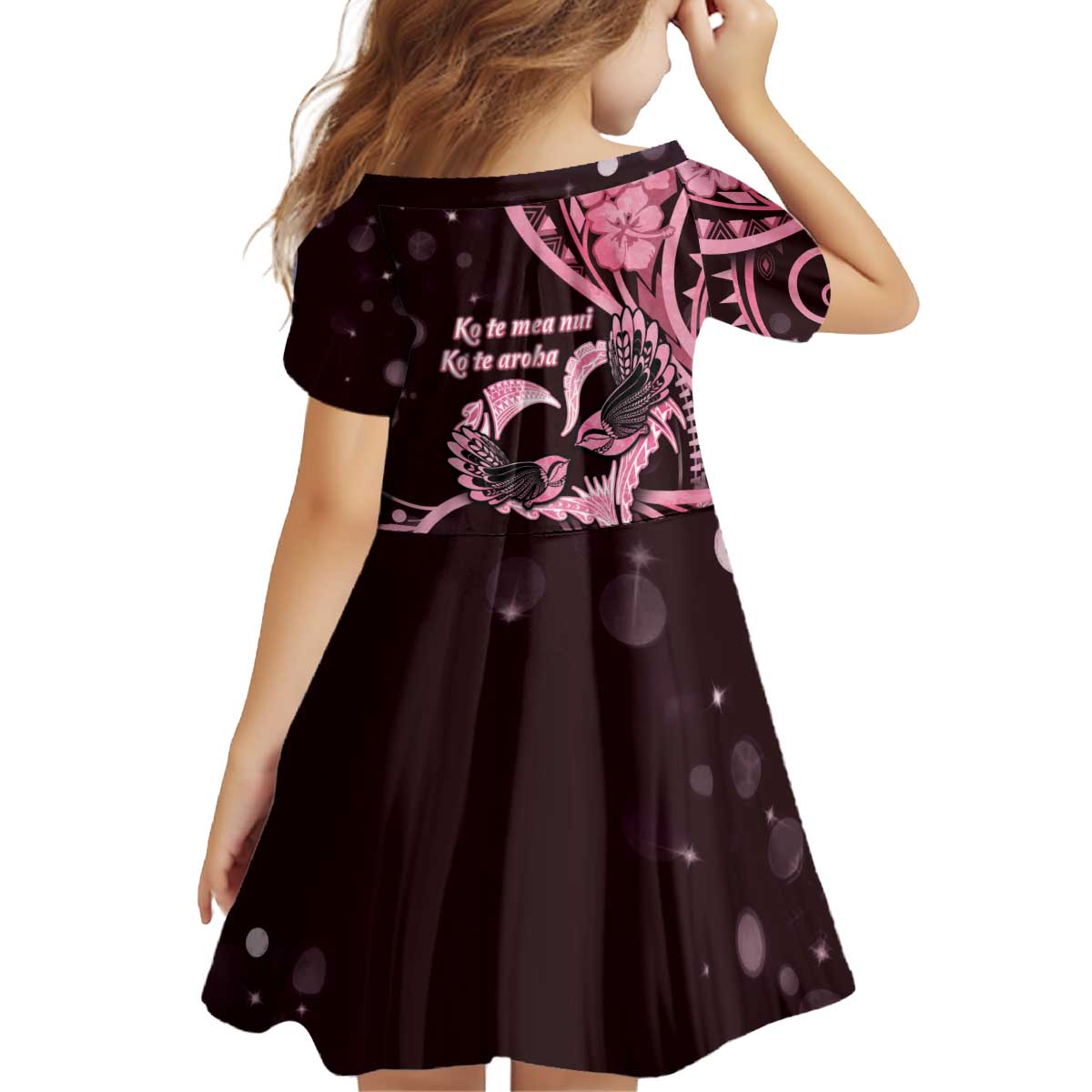 New Zealand Valentine Kid Short Sleeve Dress Aroha Sweet Pink Piwakawaka LT05 - Polynesian Pride