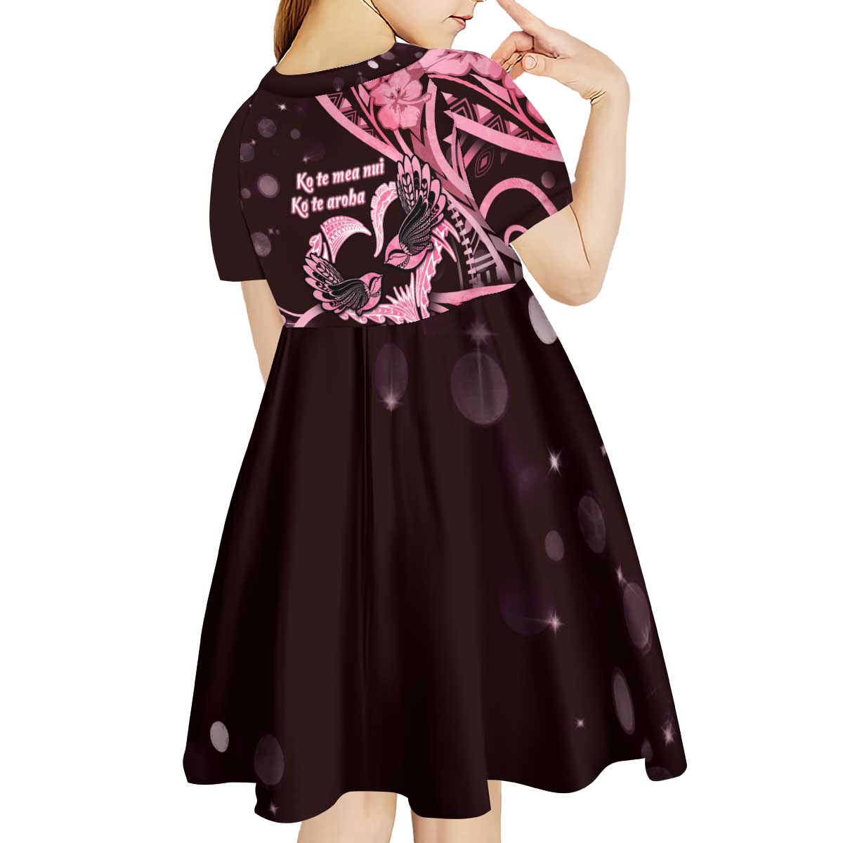 New Zealand Valentine Kid Short Sleeve Dress Aroha Sweet Pink Piwakawaka LT05 - Polynesian Pride
