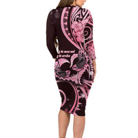 New Zealand Valentine Long Sleeve Bodycon Dress Aroha Sweet Pink Piwakawaka LT05 - Polynesian Pride