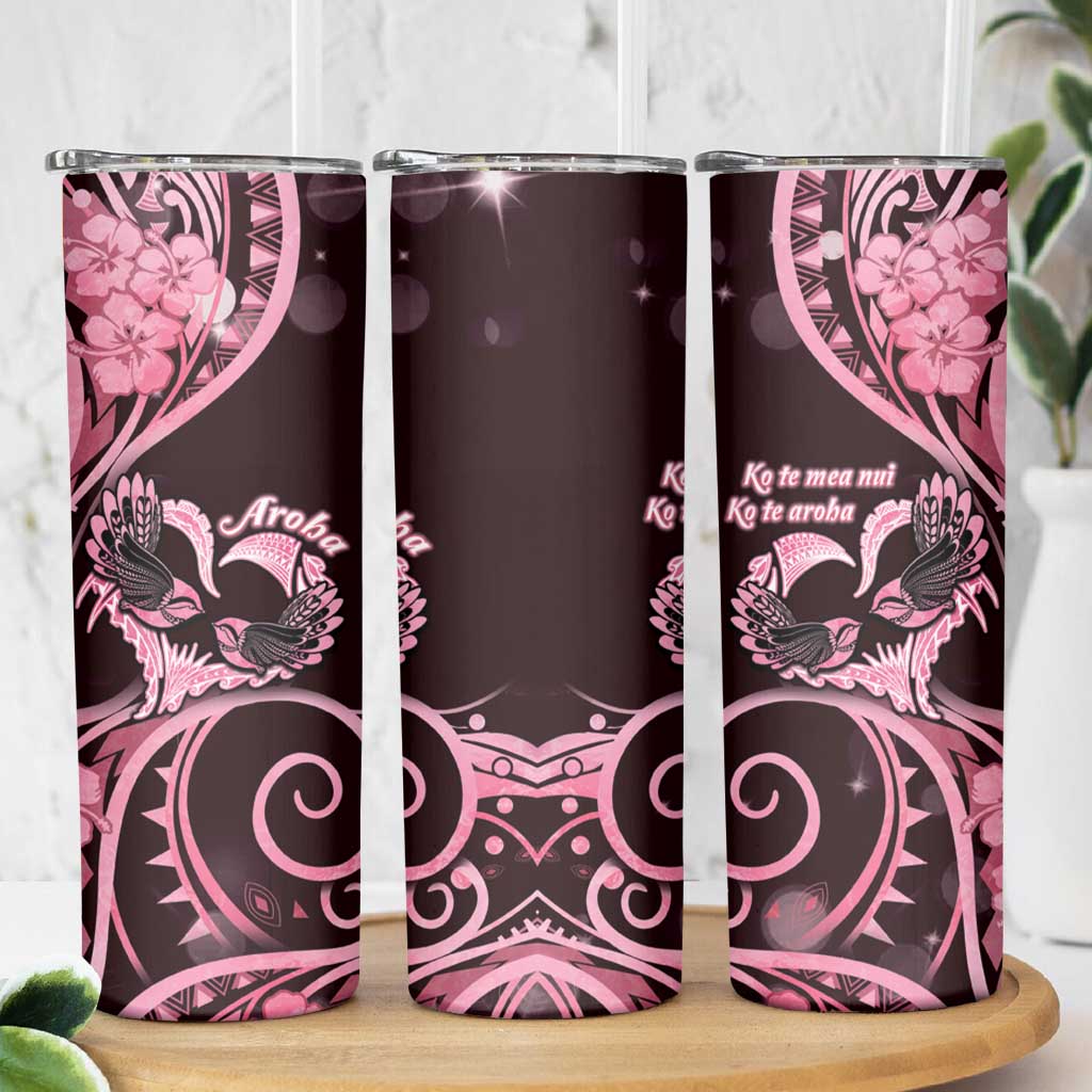 New Zealand Valentine Skinny Tumbler Aroha Sweet Pink Piwakawaka LT05 - Polynesian Pride