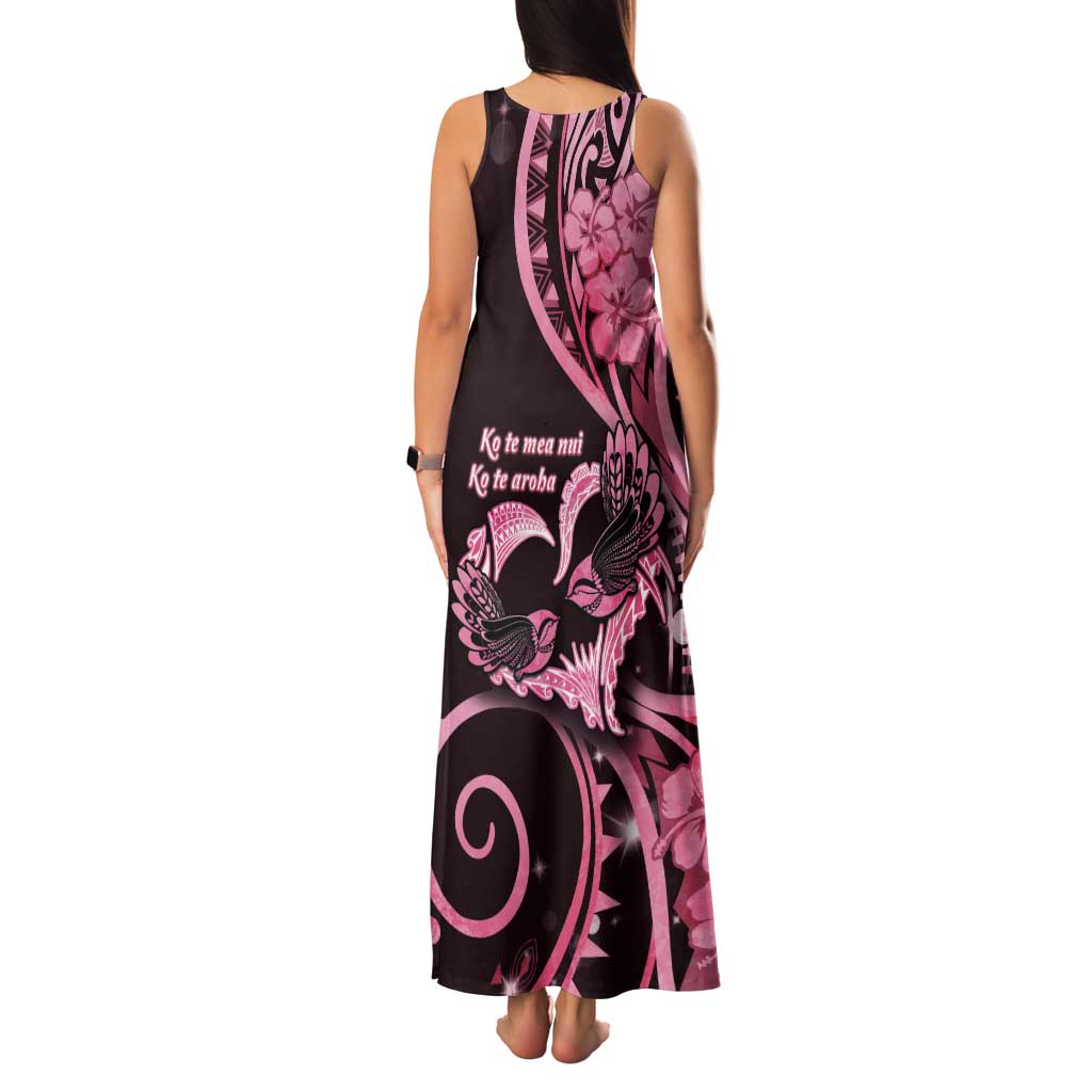 New Zealand Valentine Tank Maxi Dress Aroha Sweet Pink Piwakawaka LT05 - Polynesian Pride