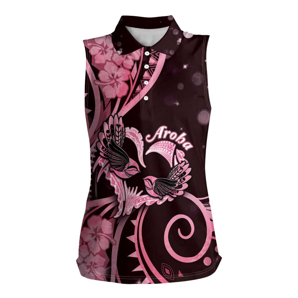 New Zealand Valentine Women Sleeveless Polo Shirt Aroha Sweet Pink Piwakawaka LT05 Female Pink - Polynesian Pride