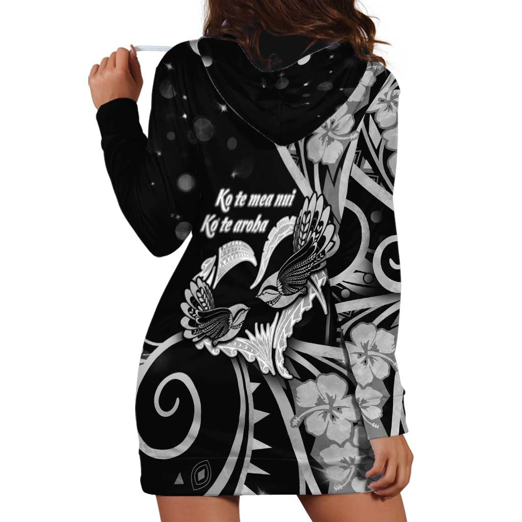 New Zealand Valentine Hoodie Dress Aroha Gray Piwakawaka LT05 - Polynesian Pride