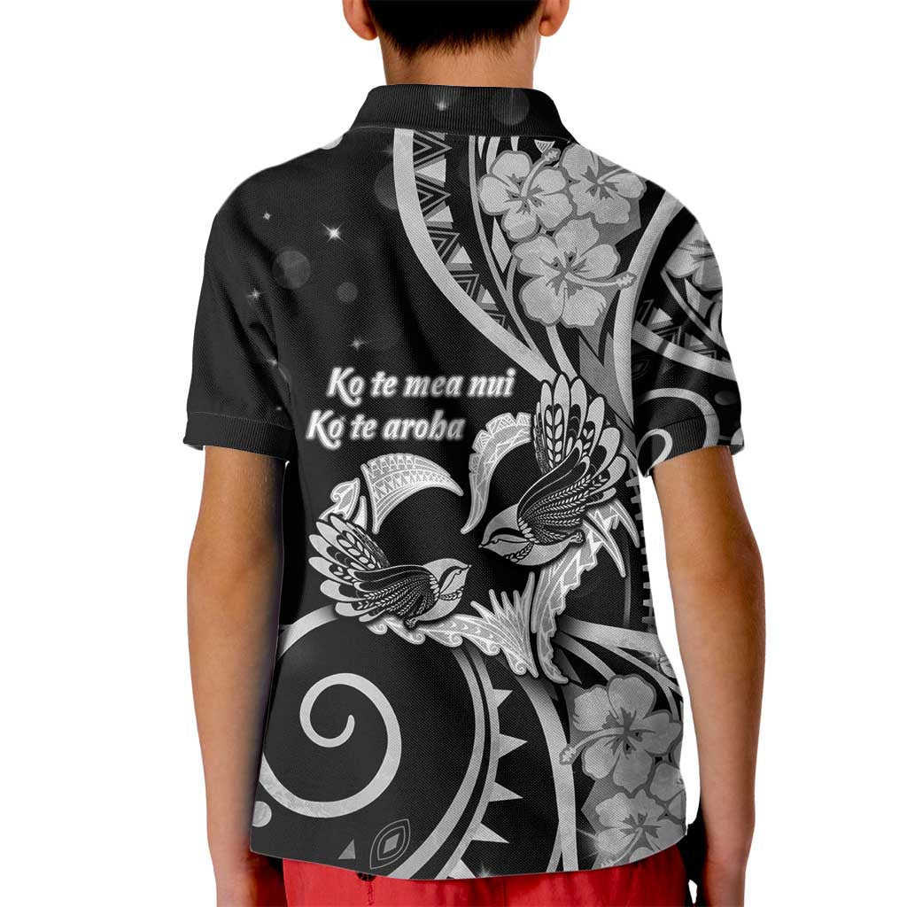 New Zealand Valentine Kid Polo Shirt Aroha Gray Piwakawaka